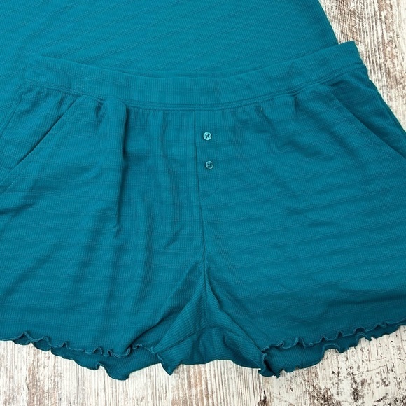 STARS Above Women's Turquoise Teal Blue Textured Knit Pajama Shorts 2pc Set - Picture 2 of 6